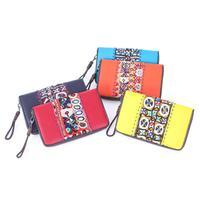 Leather and cotton blend wallet, 'Bright Harmony' - Hill Tribe Embroidered Leather Cotton Blend and Glass Wallet