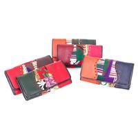 Leather and cotton wallet, 'Vibrant Beauty' - Leather Cotton Wallet with Hill Tribe Embroidered Woven Art