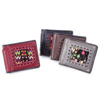 Men's leather and cotton wallet, 'Simply Smart' - Men's Leather Cotton Wallet with Stainless Steel Money Clip