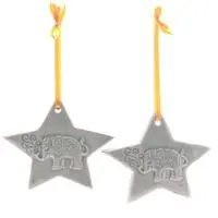 Celadon ceramic ornaments, 'Lucky Elephant Stars' (pair) - 2 Elephant Star-Themed Celadon Ceramic Christmas Ornaments