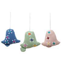 Rayon ornaments, 'Christmas Rhythm' (set of 3) - Christmas-Themed Embroidered 3-Piece Rayon Bell Ornament Set