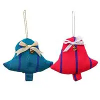 Rayon ornaments, 'Striped Melodies' (set of 2) - Bell-Themed 2-Piece 100% Rayon Ornament Set with Ribbons