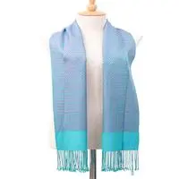 Rayon scarf, 'Viridian Pulse' - Handcrafted Zigzag-Patterned Fringed Viridian Rayon Scarf