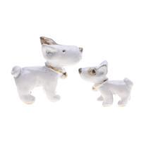 Ceramic statuettes, 'Canine Force' (set of 2) - Dog-Themed 2-Piece Hand-Painted Ivory Ceramic Statuette Set