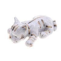 Ceramic statuette, 'Feline Nap' - Whimsical Hand-Painted Ivory and Brown Ceramic Cat Statuette