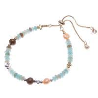Multi-gemstone beaded bracelet, 'Aqua Pearl' - Cool-Palette Adjustable Multi-Gemstone Beaded Pearl Bracelet