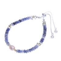 Multi-gemstone beaded bracelet, 'Pearl of Truth' - Thai-Made Multi-Gemstone Pearl Beaded Bracelet in Blue Hues