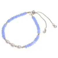 Multi-gemstone beaded bracelet, 'Triple Sky' - Thai Multi-Gemstone Cream Pearl Beaded Bracelet in Blue Hues