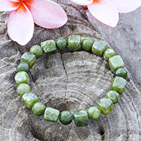 Serpentine beaded stretch bracelet, 'Glorious Flair' - Stretch Bracelet with Round and Square Serpentine Beads