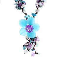 Multi-gemstone beaded Y necklace, 'Wintertime Flower' - Knotted Quartz Howlite Amethyst Beaded Y Pendant Necklace