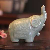 Celadon ceramic statuette Parading Elephant Thailand