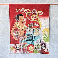 Cotton batik wall hanging, 'Lanna Girl' - Handcrafted Thai Batik Cotton Wall Hanging