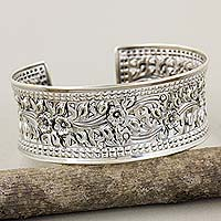Sterling silver cuff bracelet Floral Garden Thailand
