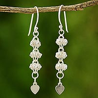 Sterling silver filigree earrings Heart Fall Thailand
