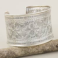 Sterling silver cuff bracelet Moon Flower Thailand