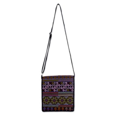Cotton shoulder bag, 'Hmong Pride' - Hill Tribe Flap Handbag from Thailand