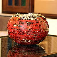 Lacquered bamboo pot, 'Cherry Dreams' - Lacquerware Bamboo Vase