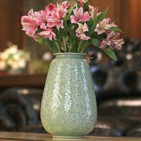 Celadon ceramic vase, 'Divine Profusion' - Celadon Ceramic Vase