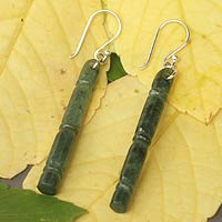 Jade dangle earrings, 'Spirit of Bamboo, Path to Enlightenment' - Handmade Jade Dangle Earrings