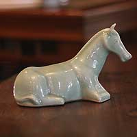 Celadon ceramic statuette Miniature Donkey Thailand