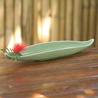Celadon ceramic olive dish Green Boat Thailand