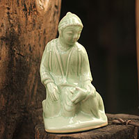 Celadon ceramic statuette Mercy Karen Thailand
