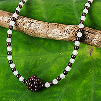 Garnet and rainbow moonstone pendant necklace Lunar Sun Thailand