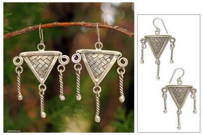 Silver chandelier earrings, Tribal Protection