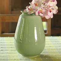 Celadon ceramic vase, 'Magic' - Green Celadon Ceramic Vase
