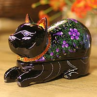 Lacquered wood box Blue Eyed Kitty Cat Thailand