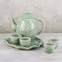 Celadon ceramic tea set Peaceful Islands set for 4 Thailand