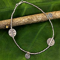 Silver anklet, 'Jungle Dance' - Hill Tribe Silver Charm Anklet