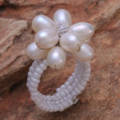 Pearl and crystal ring