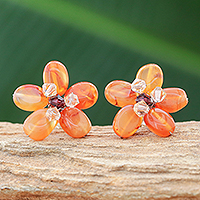 Carnelian button earrings Honey Flower Thailand
