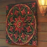 Teak relief panel,