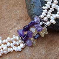 Pearl and amethyst beaded necklace Escapade Thailand