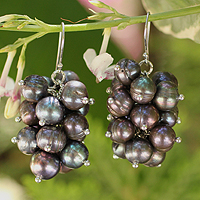 Pearl earrings Black River Grapes Thailand