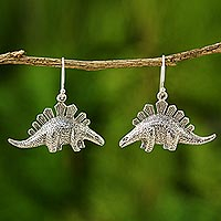 Silver dangle earrings Dinosaur Shield Thailand