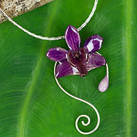 Natural orchid silver choker Floral Swirls Thailand
