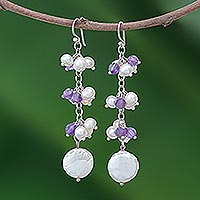Pearl and amethyst cluster earrings Sugarplums Thailand