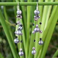 Pearl waterfall earrings Charming in Black Thailand
