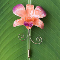Natural orchid gold plated stickpin Glorious Dawn Thailand