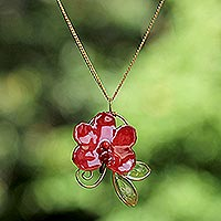 Natural orchid gold plated flower necklace Red Radiance Thailand