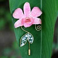 Natural orchid gold-plated stickpin,
