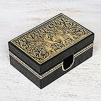 Lacquered wood box, 'Kings at War' - Lacquerware Mango Wood Decorative Box
