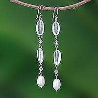 Pearl and quartz dangle earrings Precious Thailand