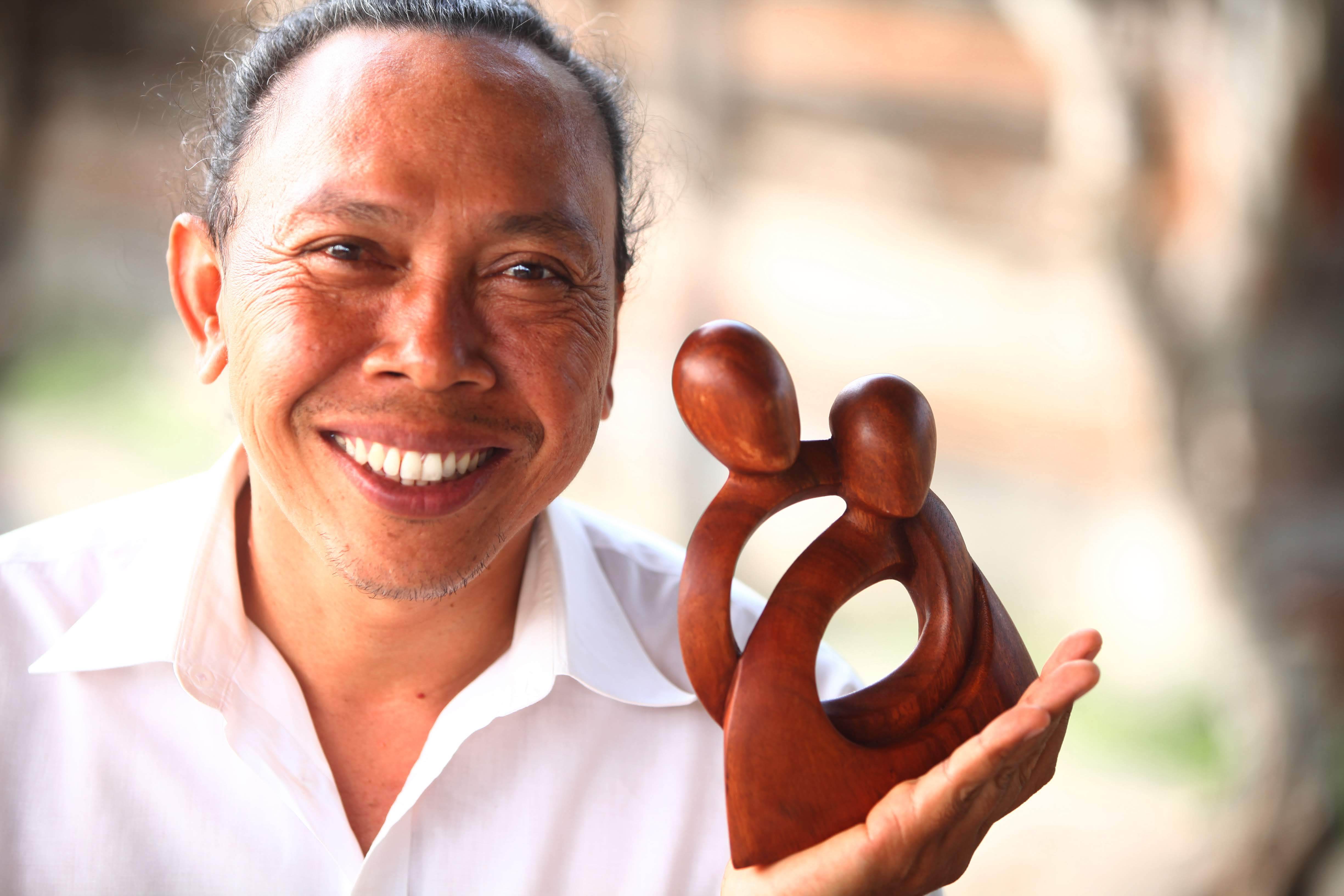 Wood Lotus Meditation Yoga Sculpture Hand Carved in Bali - Natural