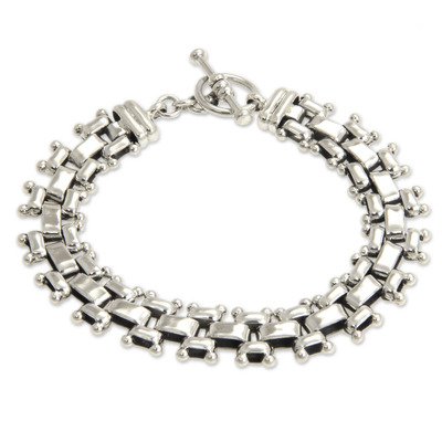 Men's sterling silver link bracelet, 'Freedom' - Men's Handmade Sterling Silver Link Bracelet