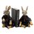 Wood bookends, 'Rabbits Like to Read' - Indonesian Wood Rabbit Bookends (Pair) thumbail