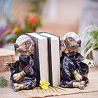 Wood bookends, 'Dogs Like to Read' - Wood bookends